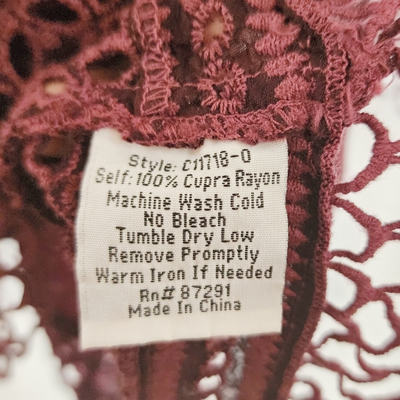 Johnny Was Renee Lace Maroon Blouse, XS - Picture 4 of 5